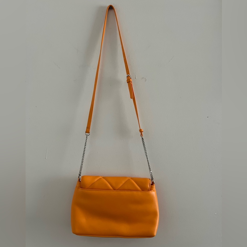 Orange Quilted Chain Shoulder Cross Body Adjustable Fall Bag Purse - Picture 4 of 5